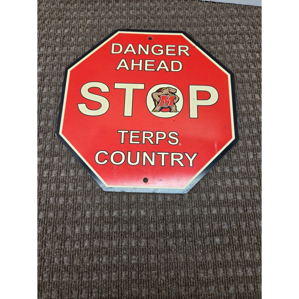Maryland Terrapins NCAA Stop Sign Wall Decor 12 Inch Plastic Terps UMD Red